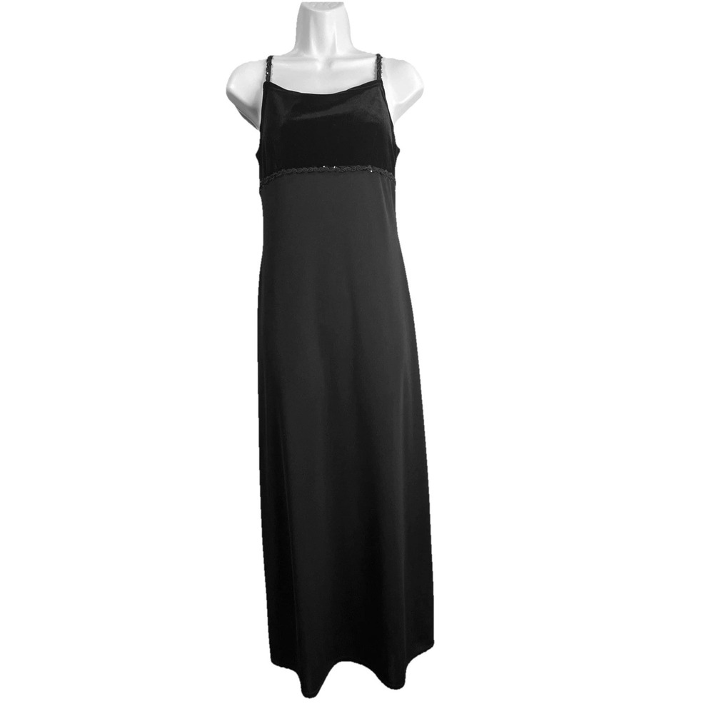 90s Original Maxi Dress Womens M Black Velvet Bodice‎ Empire Waist Formal Gown